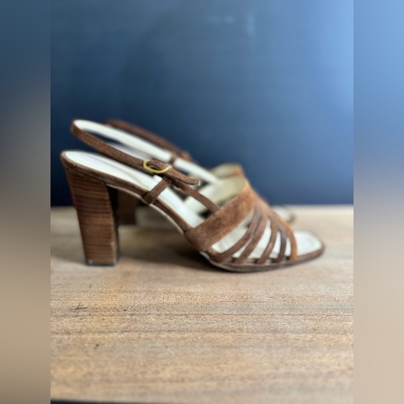 Women’s 70’s Vintage Easton’s Made in Italy Suede Leather Retro Block Heels - Picture 2 of 9